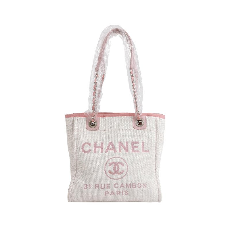 Chanel Deauville沙灘包小號牛皮拼色大Logo字母單肩包-0