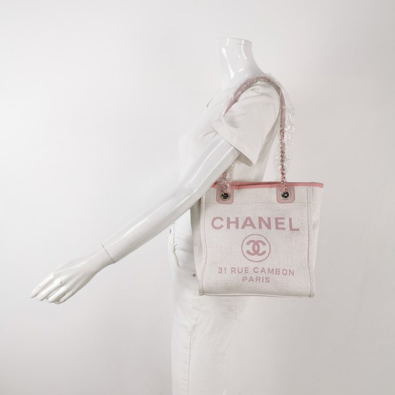 Chanel Deauville沙灘包小號牛皮拼色大Logo字母單肩包-1
