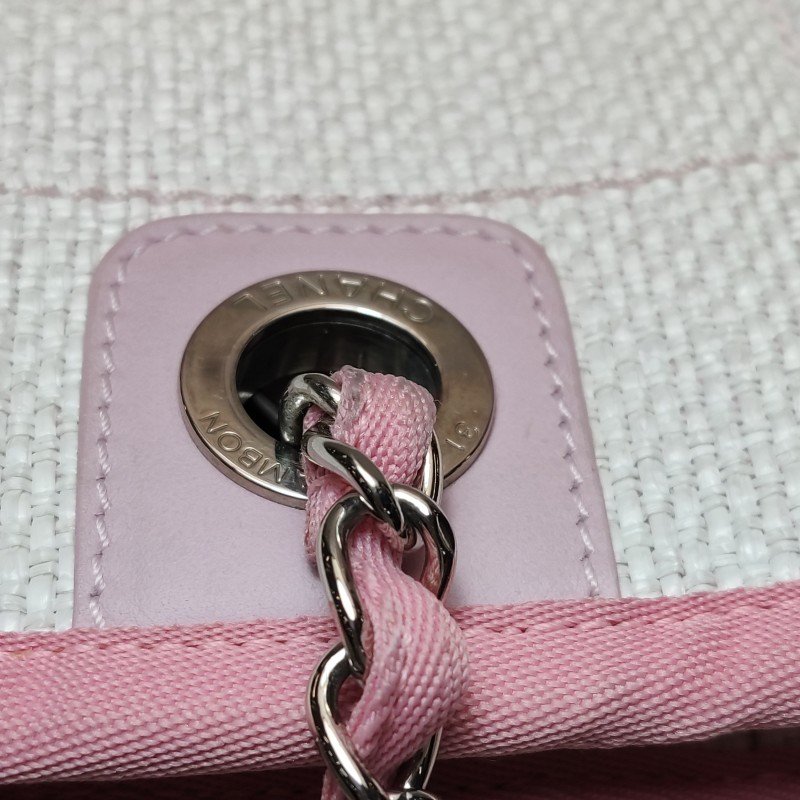 Chanel Deauville沙灘包小號牛皮拼色大Logo字母單肩包-9