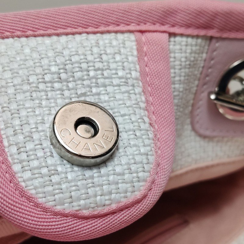 Chanel Deauville沙灘包小號牛皮拼色大Logo字母單肩包-10