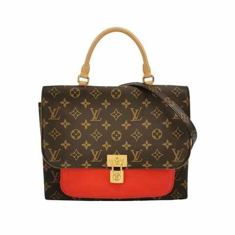 Louis Vuitton(LV)Marignan牛皮植鞣革老花拼皮鎖頭扣斜挎包單肩包晶片款