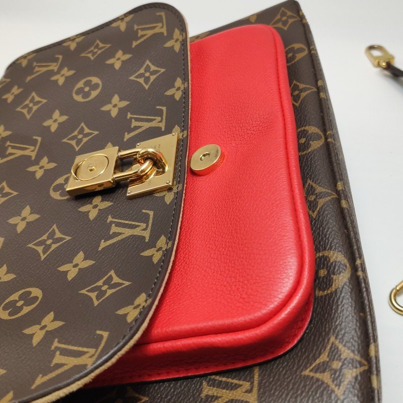 Louis Vuitton(LV)Marignan牛皮植鞣革老花拼皮鎖頭扣斜挎包單肩包晶片款-14