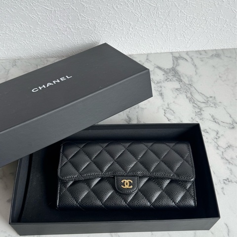 Chanel黑荔枝金雙C釦式長夾 經典款❤️