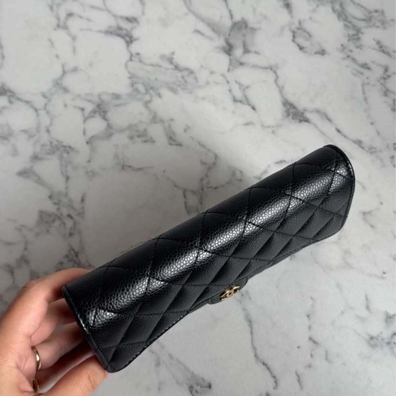 Chanel黑荔枝金雙C釦式長夾 經典款❤️-1