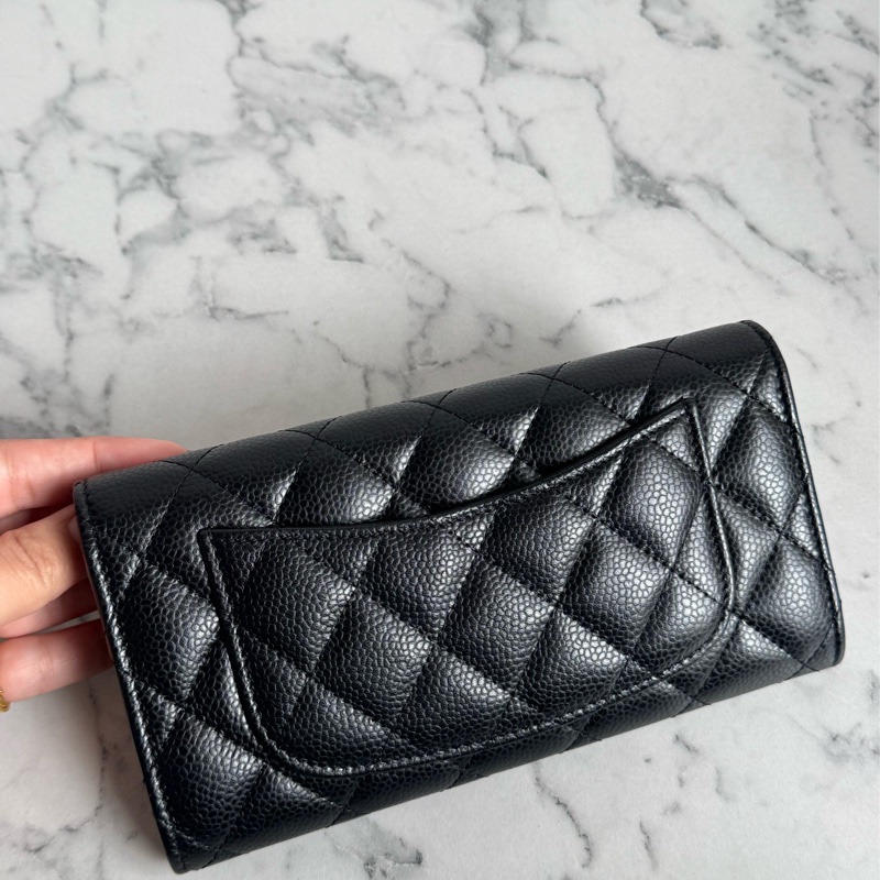 Chanel黑荔枝金雙C釦式長夾 經典款❤️-5