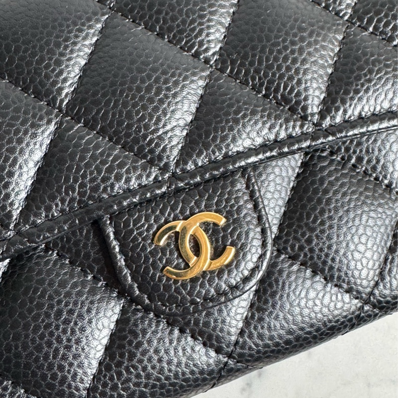 Chanel黑荔枝金雙C釦式長夾 經典款❤️-6