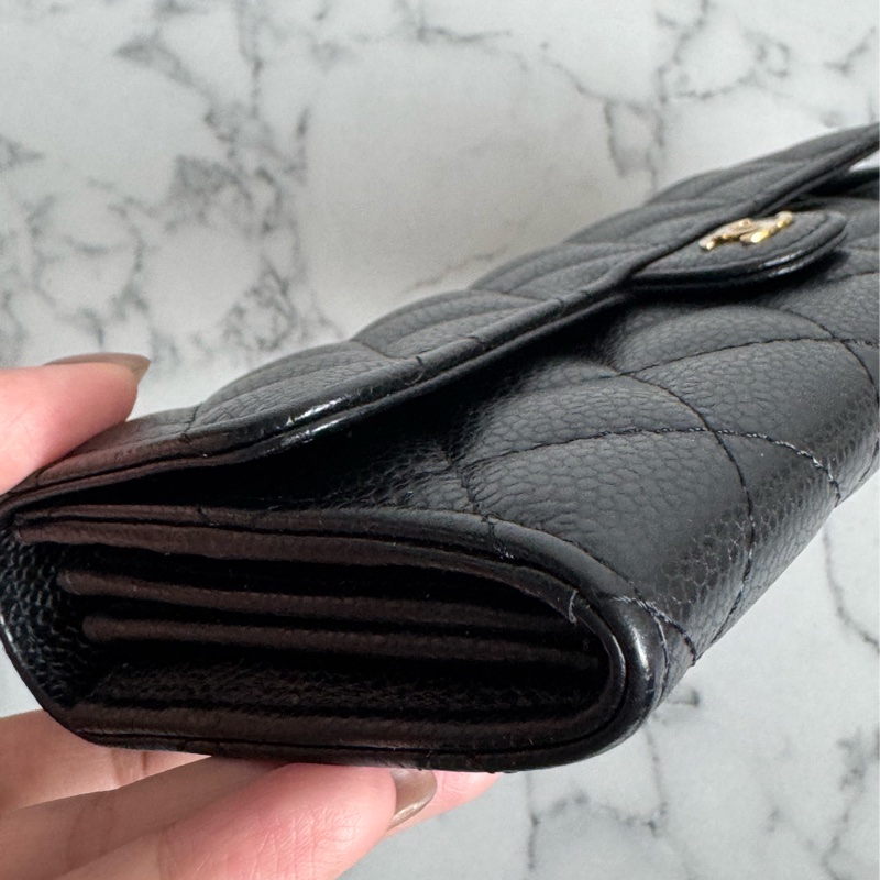 Chanel黑荔枝金雙C釦式長夾 經典款❤️-7