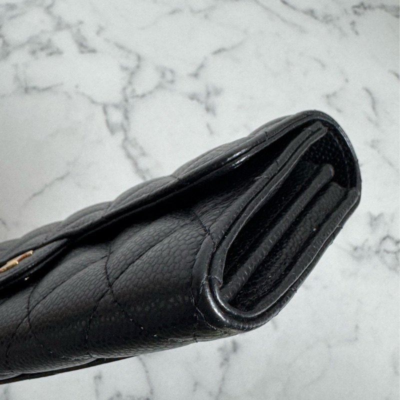 Chanel黑荔枝金雙C釦式長夾 經典款❤️-8