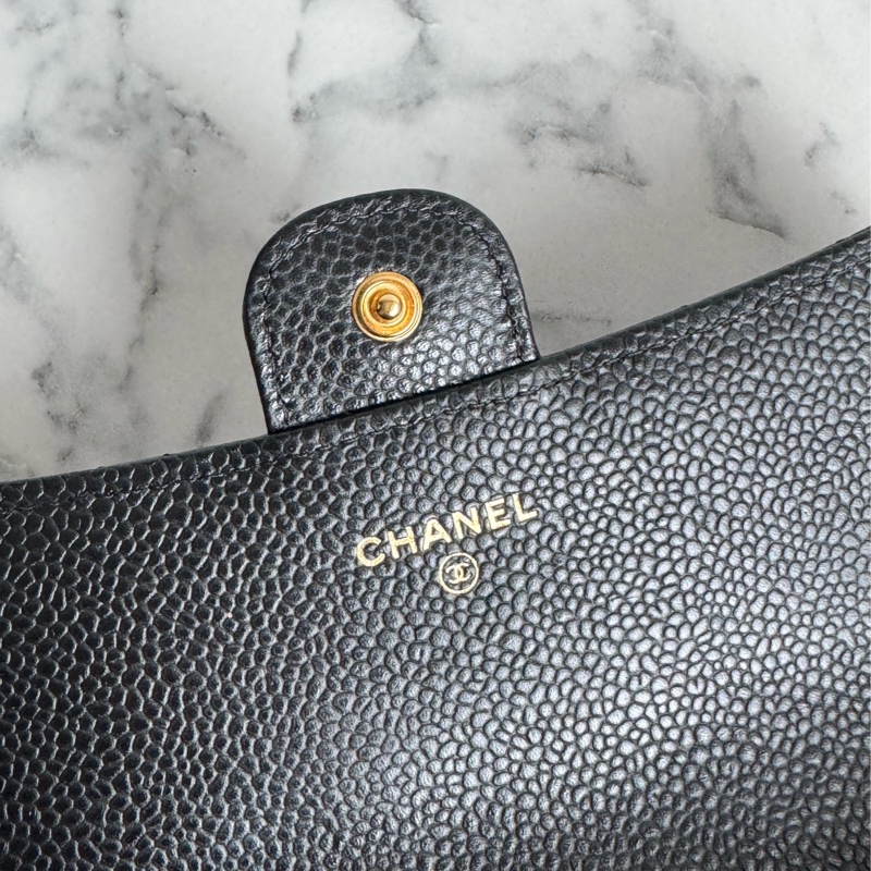 Chanel黑荔枝金雙C釦式長夾 經典款❤️-10