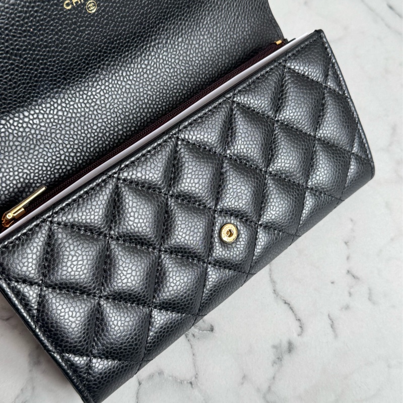 Chanel黑荔枝金雙C釦式長夾 經典款❤️-11