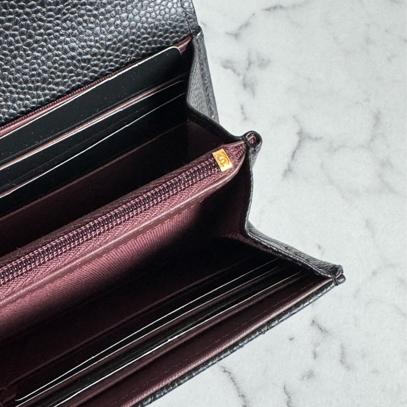 Chanel黑荔枝金雙C釦式長夾 經典款❤️-13