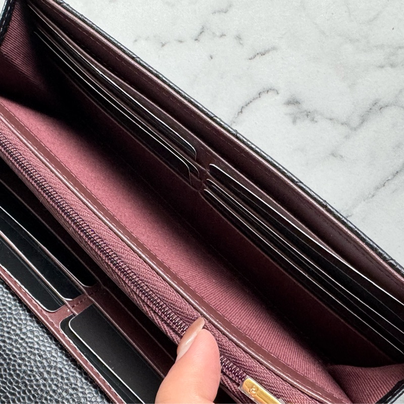 Chanel黑荔枝金雙C釦式長夾 經典款❤️-15