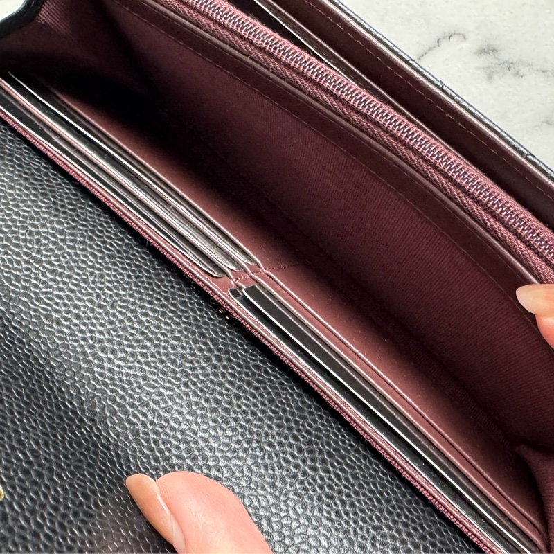 Chanel黑荔枝金雙C釦式長夾 經典款❤️-16