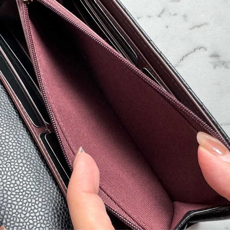 Chanel黑荔枝金雙C釦式長夾 經典款❤️-19