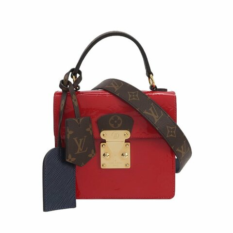 Louis Vuitton(LV)Spring Street牛皮漆皮老花壓紋S-lock鎖扣斜挎包單肩包晶片款