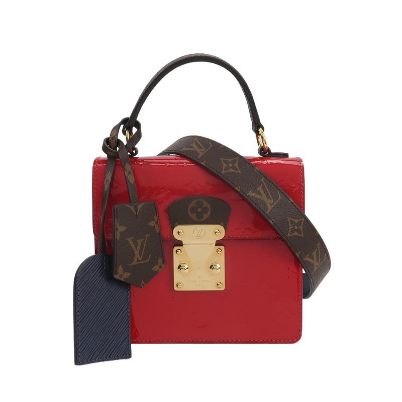 Louis Vuitton(LV)Spring Street牛皮漆皮老花壓紋S-lock鎖扣斜挎包單肩包晶片款-0