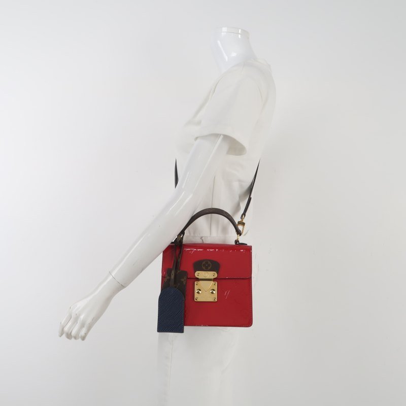 Louis Vuitton(LV)Spring Street牛皮漆皮老花壓紋S-lock鎖扣斜挎包單肩包晶片款-1