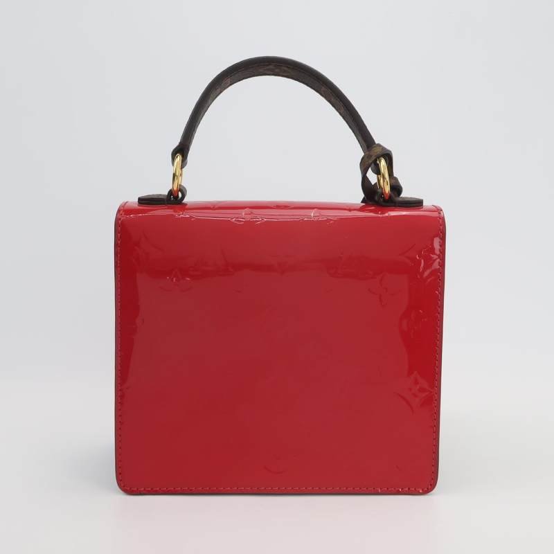 Louis Vuitton(LV)Spring Street牛皮漆皮老花壓紋S-lock鎖扣斜挎包單肩包晶片款-4