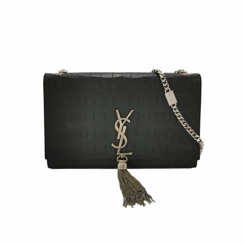 Saint Laurent Kate凱特包中號牛皮純色鱷魚紋YSL標誌流蘇單肩包