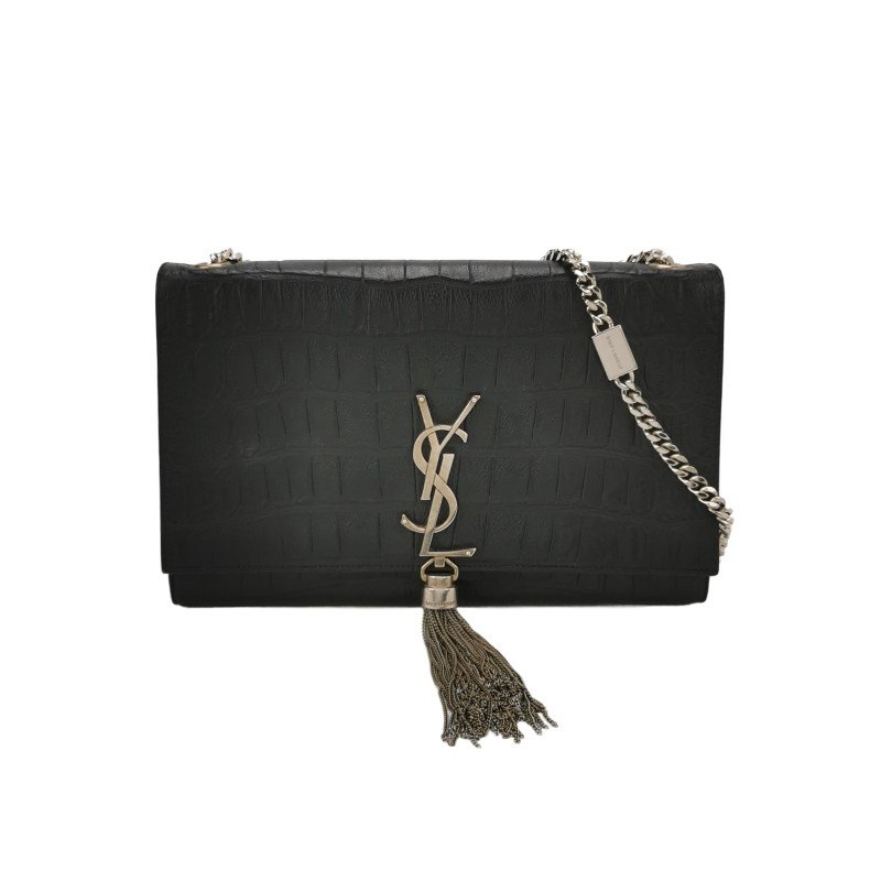 Saint Laurent Kate凱特包中號牛皮純色鱷魚紋YSL標誌流蘇單肩包-0