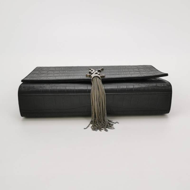 Saint Laurent Kate凱特包中號牛皮純色鱷魚紋YSL標誌流蘇單肩包-5