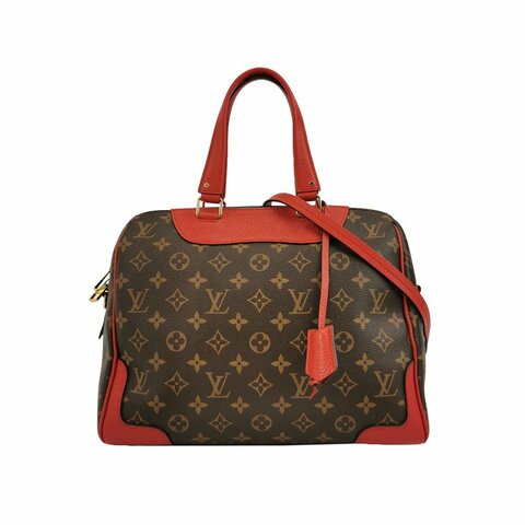 Louis Vuitton(LV)Retiro牛皮老花鉚釘邊角保齡球包單肩包