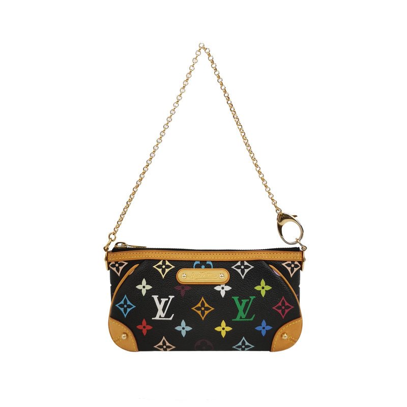 Louis Vuitton(LV)Milla植鞣革黑三彩銘牌徽標麻將包手提包-0