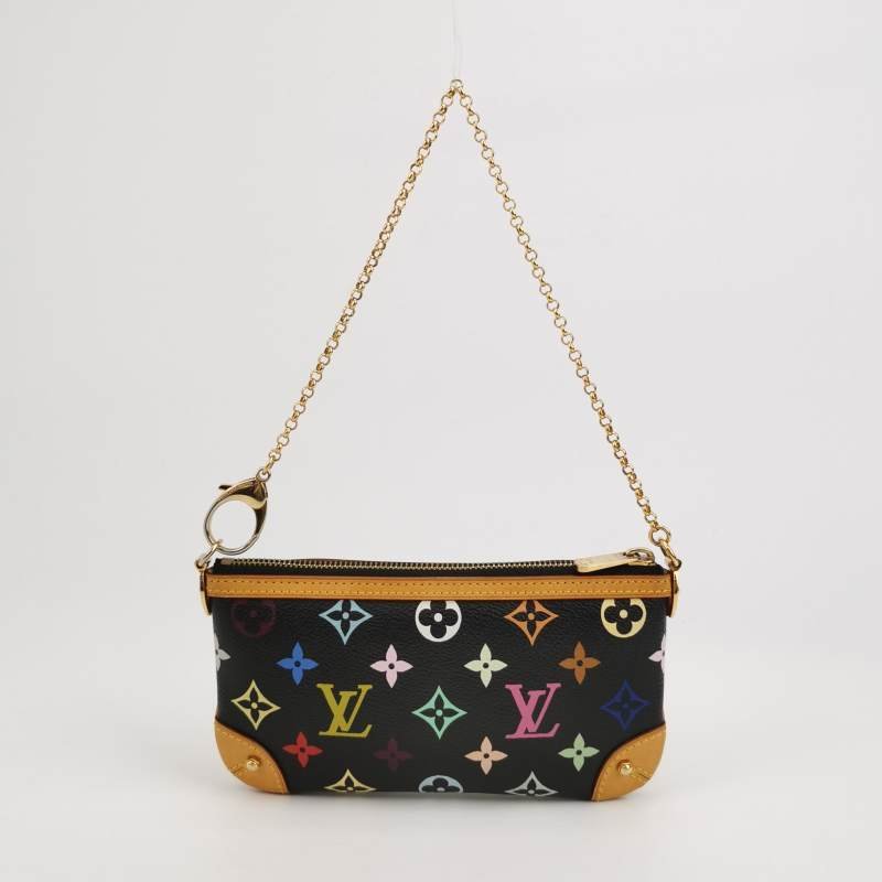 Louis Vuitton(LV)Milla植鞣革黑三彩銘牌徽標麻將包手提包-4