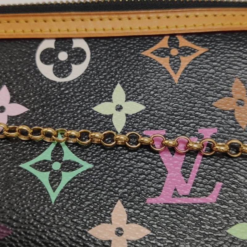 Louis Vuitton(LV)Milla植鞣革黑三彩銘牌徽標麻將包手提包-9