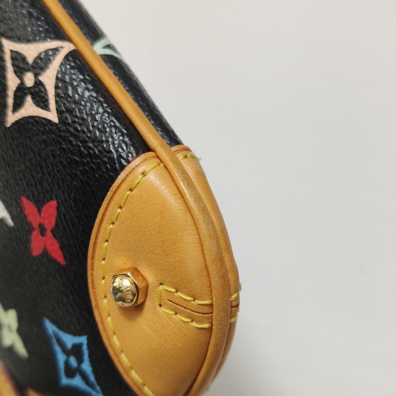 Louis Vuitton(LV)Milla植鞣革黑三彩銘牌徽標麻將包手提包-11