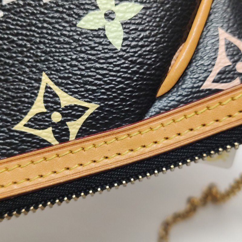 Louis Vuitton(LV)Milla植鞣革黑三彩銘牌徽標麻將包手提包-14