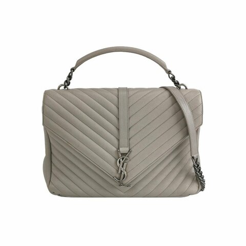 Saint Laurent College羊皮純色V紋YSL標誌單肩包