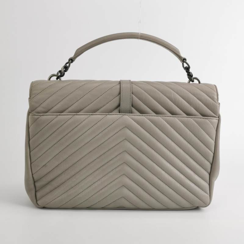 Saint Laurent College羊皮純色V紋YSL標誌單肩包-4