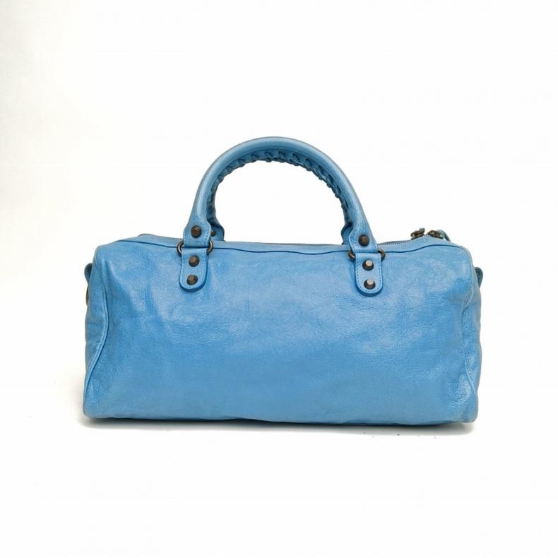 BALENCIAGA 藍色羊皮鎢鋼扣機車包肩背包-2