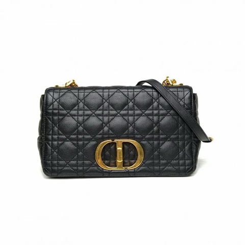 DIOR Caro中號25.5黑色牛皮金扣肩背包2021