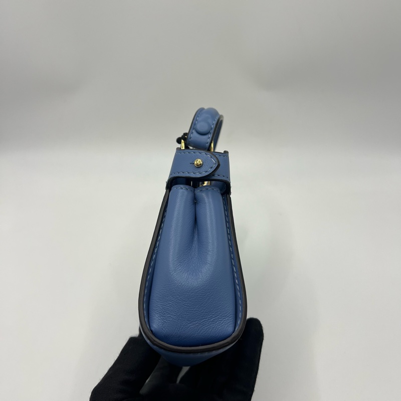 FENDI芬迪 Peekaboo斜挎手提包 藍色 迷你款 经典扭锁 可手提 可肩背 手柄可拆卸-4