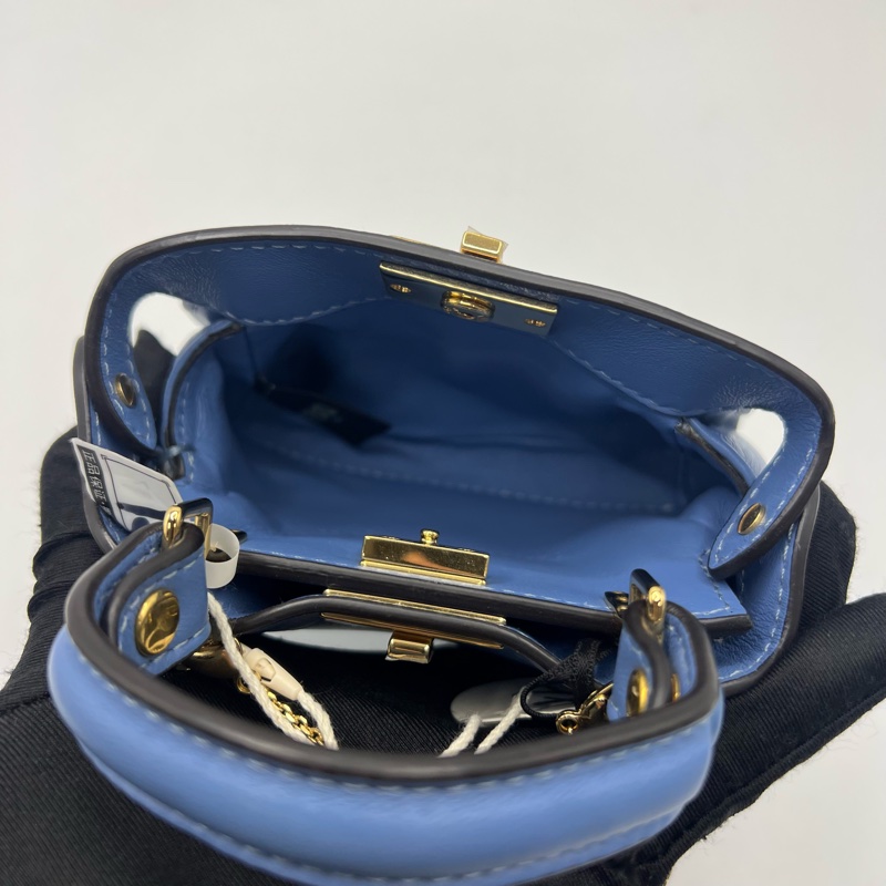 FENDI芬迪 Peekaboo斜挎手提包 藍色 迷你款 经典扭锁 可手提 可肩背 手柄可拆卸-9