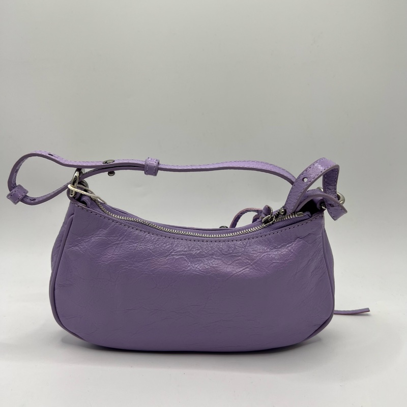 Balenciaga/巴黎世家Le Cagole mini紫色油蜡皮 鳄鱼压纹牛皮粉色腋下机车包mini 超辣怎么搭配都好看～20*13cm-2