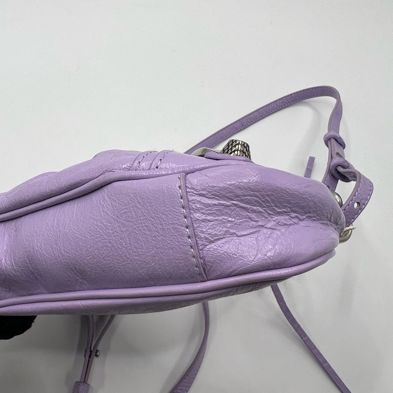 Balenciaga/巴黎世家Le Cagole mini紫色油蜡皮 鳄鱼压纹牛皮粉色腋下机车包mini 超辣怎么搭配都好看～20*13cm-6