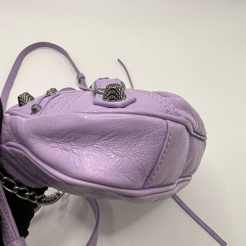 Balenciaga/巴黎世家Le Cagole mini紫色油蜡皮 鳄鱼压纹牛皮粉色腋下机车包mini 超辣怎么搭配都好看～20*13cm-7