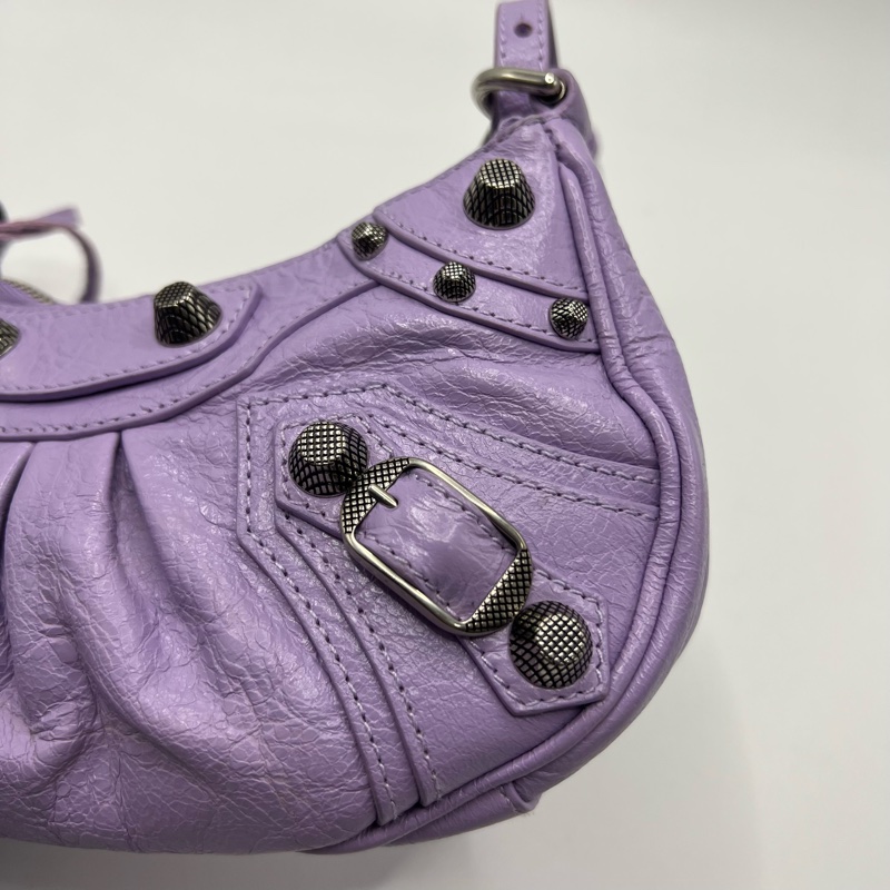Balenciaga/巴黎世家Le Cagole mini紫色油蜡皮 鳄鱼压纹牛皮粉色腋下机车包mini 超辣怎么搭配都好看～20*13cm-8