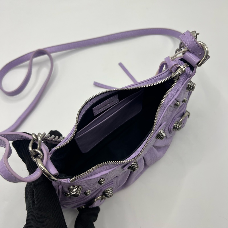 Balenciaga/巴黎世家Le Cagole mini紫色油蜡皮 鳄鱼压纹牛皮粉色腋下机车包mini 超辣怎么搭配都好看～20*13cm-10