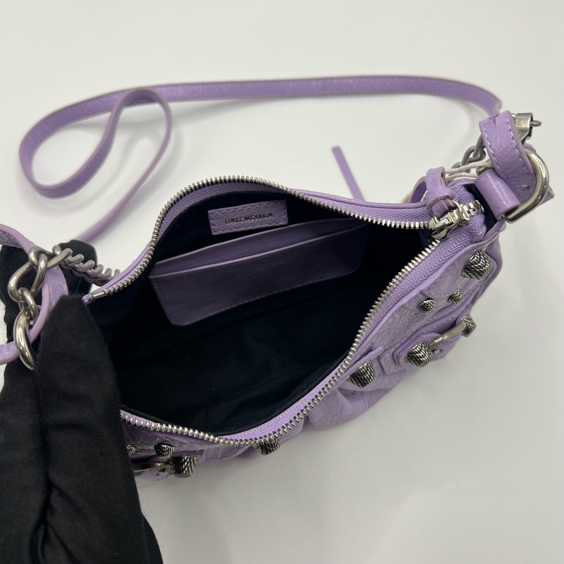 Balenciaga/巴黎世家Le Cagole mini紫色油蜡皮 鳄鱼压纹牛皮粉色腋下机车包mini 超辣怎么搭配都好看～20*13cm-11