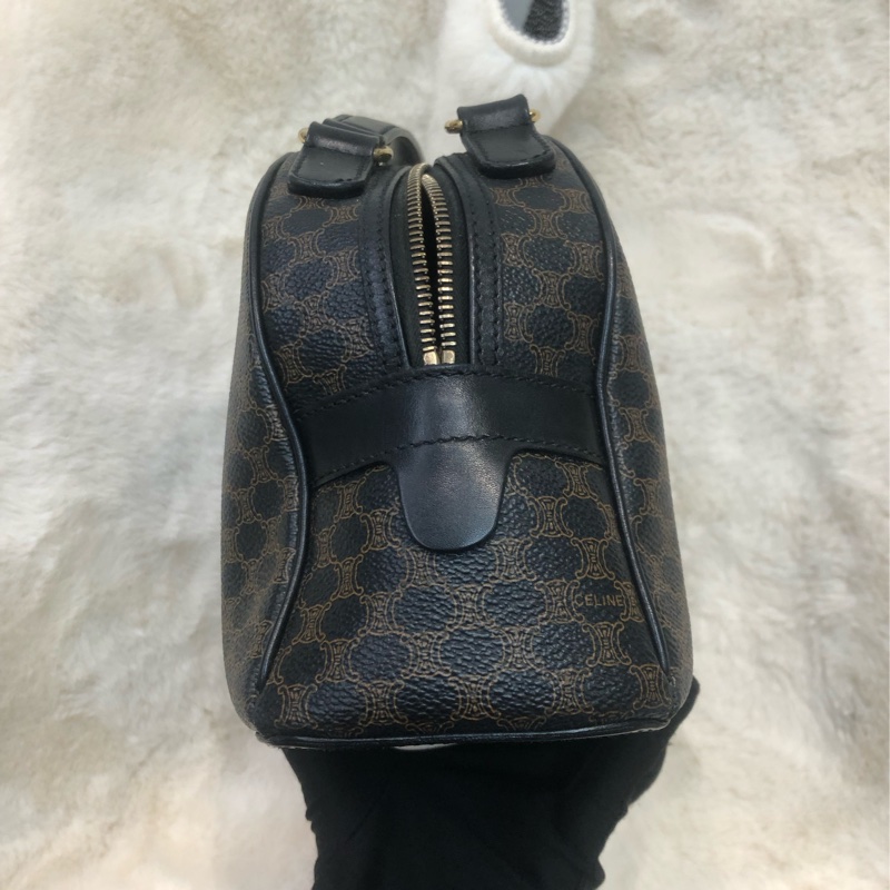 CELINE Vintage 黑花半月雙帶手提袋 XC253-2