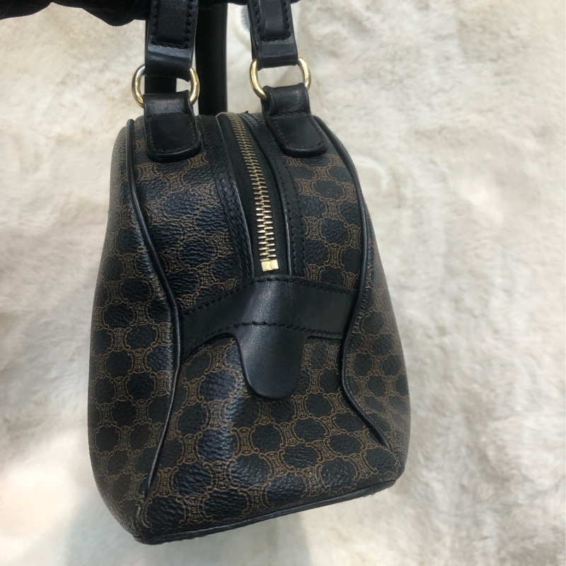 CELINE Vintage 黑花半月雙帶手提袋 XC253-3