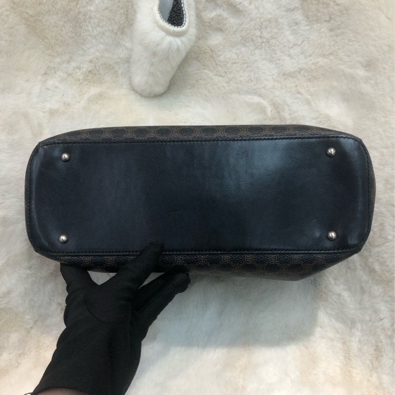 CELINE Vintage 黑花半月雙帶手提袋 XC253-4