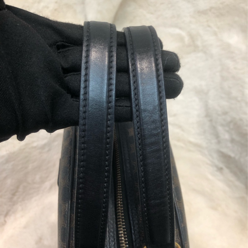 CELINE Vintage 黑花半月雙帶手提袋 XC253-5