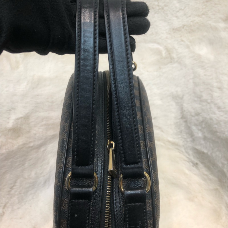 CELINE Vintage 黑花半月雙帶手提袋 XC253-6