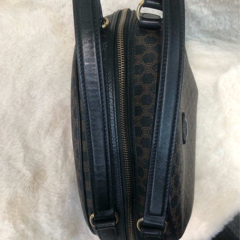 CELINE Vintage 黑花半月雙帶手提袋 XC253-7