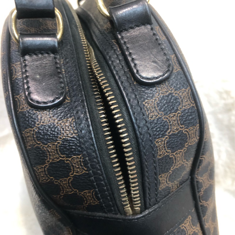 CELINE Vintage 黑花半月雙帶手提袋 XC253-9